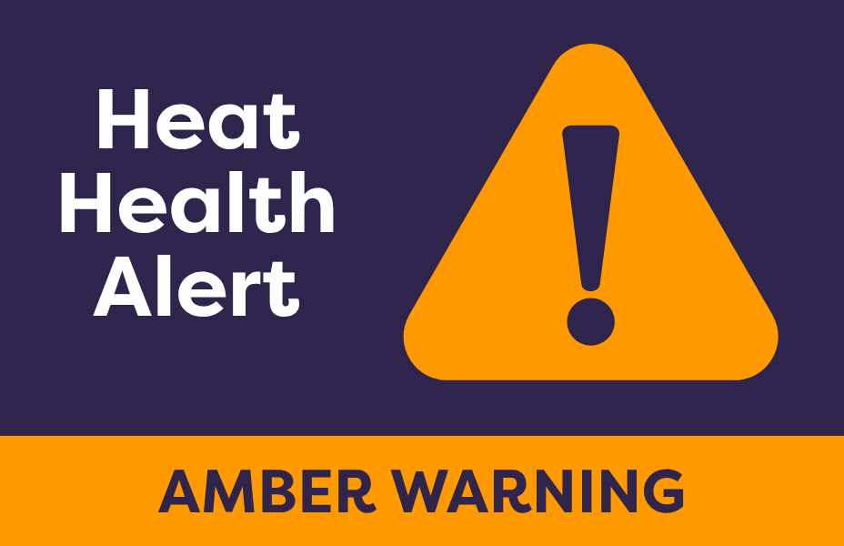 amber warning triangle with text heat health alert amber warning
