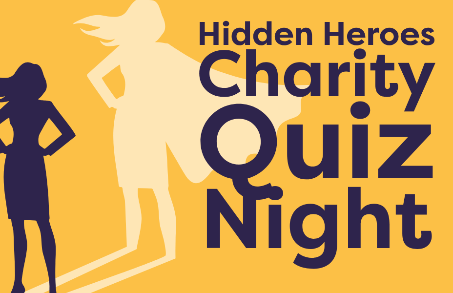 Quiz logo silhouette of a woman standing projecting a shadow of her as a superhero 