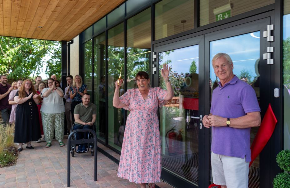 Caroline Shaw, MBE, CEO and Paul Woodhouse, Chairman, officially open Imago's new head office Shaw Wood House in Lamberhurst