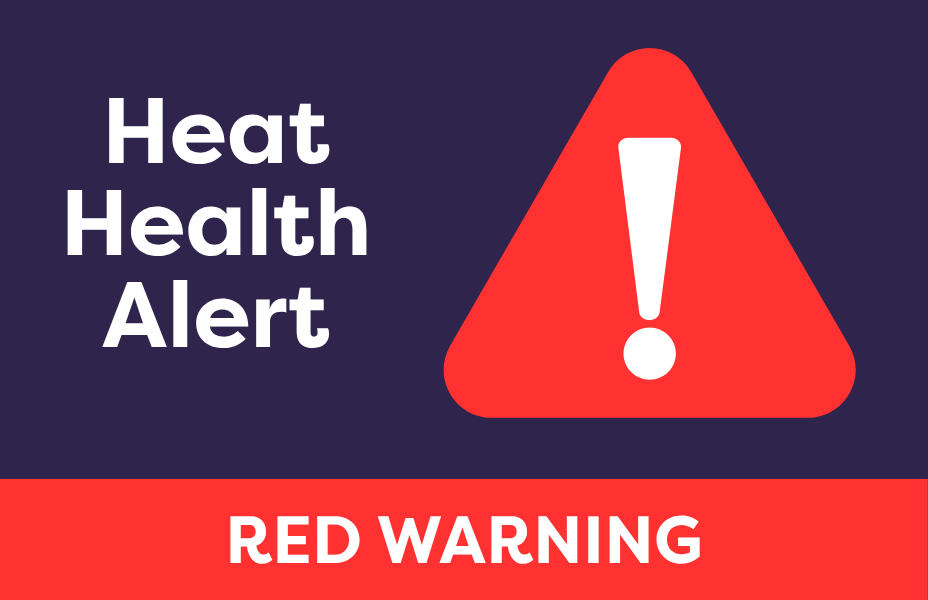 Red warning triangle with text heat health alert red warning