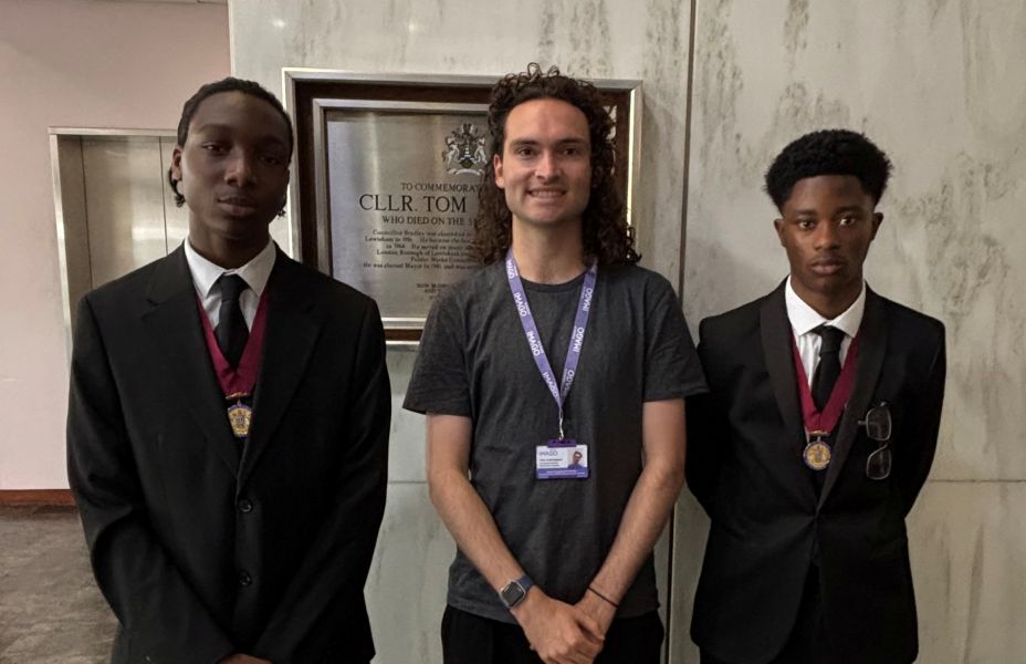 Imago staff member Tom standing with Lewishams new young major and deputy major